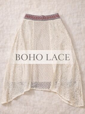 Flying Tomato Lace High Low Skirt Boho Crochet Sheer Panel Festival